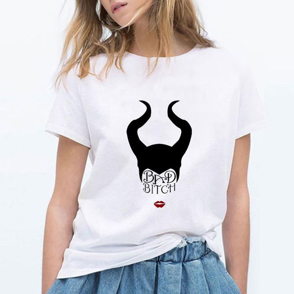 

maleficent bad girls letter print tshirt harajuku t shirts women vogue plus size vintage ulzzang fairy tale main villain t-shirt, White