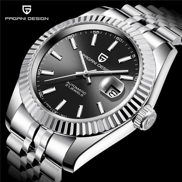 

christmas gift pagani design luxury black dial jubilee watch stainless steel automatic mechanical movement fashion watches men wristwatches, Slivery;brown
