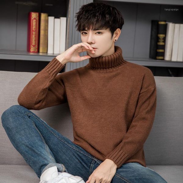 

men winter sweater 2019 new fashion turtleneck sweater men's trendy youth undershirt men's coat1, White;black
