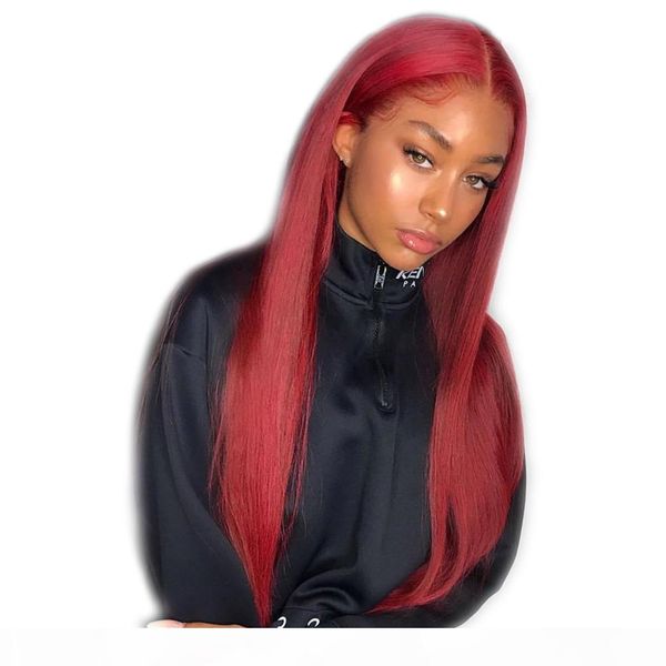 

#99j wine red full lace human hair wigs straight brazilian burgundy hair glueless 13x6 lace front wigs middle part 150% density, Black
