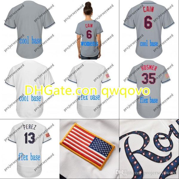 

2018 stars & stripes kansas city jersey 2 alcides escobar 6 lorenzo cain 13 salvador perez 35 eric hosmer 41 danny duffy baseball jerseys, Blue;black