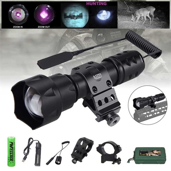 200 Yards T20 IR Taschenlampe 940 nm Nachtsicht Zoombare Taschenlampe Outdoor LED Taktische Jagd Taschenlampe + 18650 + Ladegerät + Halterung + Schalter + Box 211231