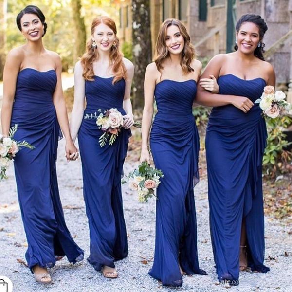 

country sheath bridesmaid dresses long high split draped sweetheart pleats chiffon wedding guest dress maid of honor gowns vestidos, White;pink