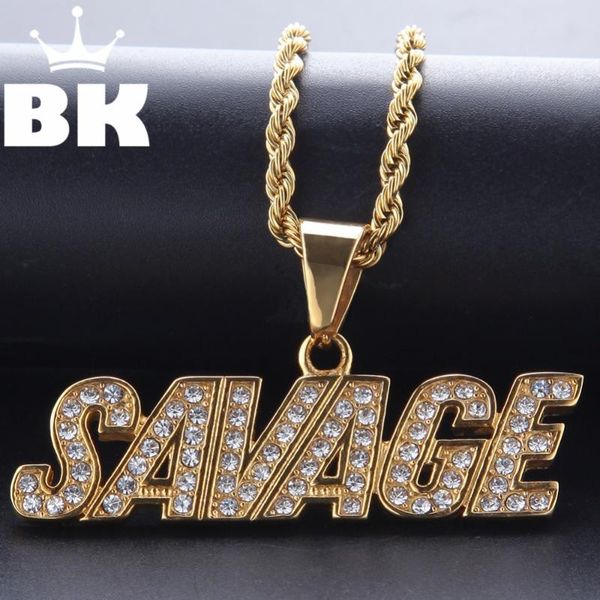 

pendant necklaces the bling king custom savage necklace hip hop full iced out cubic zirconia gold sliver cz stone, Silver