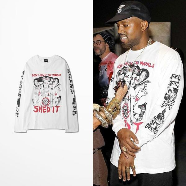 

kanye west pablo long sleeve t shirt men dark souls skateboard retro funny t shirts shedit print streetwear tee shirt homme, White;black