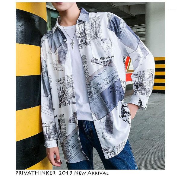 

summer men white graffiti shirts 2019 mens streetwear casual loose shirt male harajuku long sleeve shirts black1, White;black