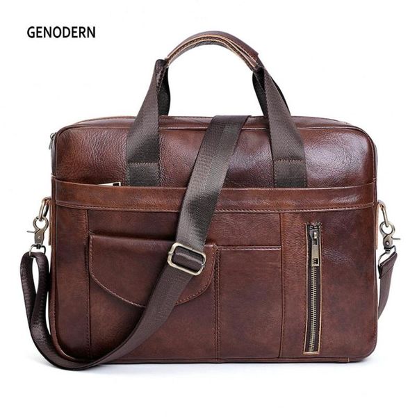 

genodern men's briefcase genuine leather business handbag 15.6" laplarge vintage shoulder bag messenger bags for men