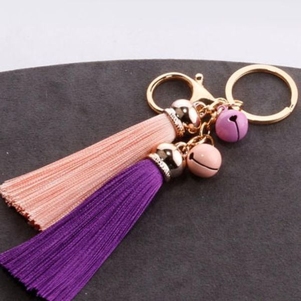 

new fashion tassel key chain with bell cute tassel key chain bag accessory silk tassels car key ring fringe jewelry qs1825 h sqcjtb