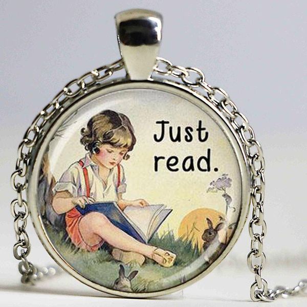 

pendant necklaces just read book necklace jewelry teacher gift, Silver