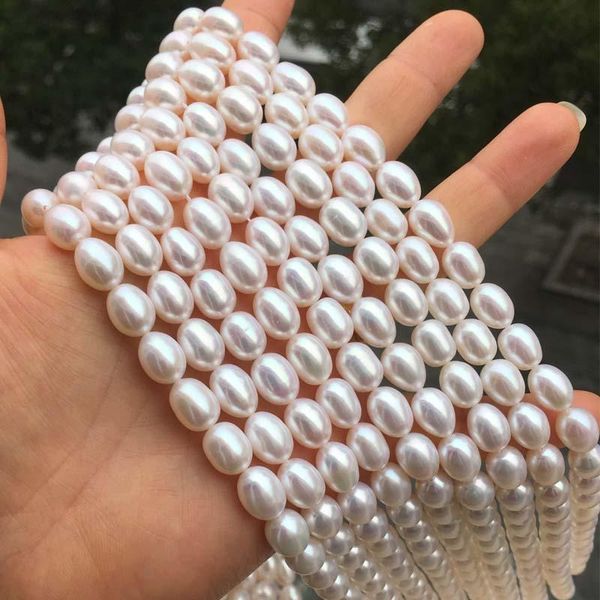 

chains freshwater pearl necklace rice shape with size 8-9mm loose strands for diy jewelry, Silver