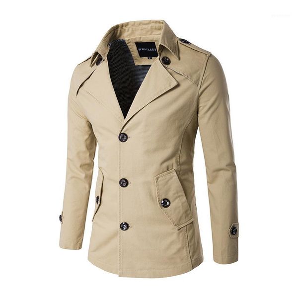 

new winter men's fashion single-breasted symmetrical design with pure color trench coat coat lapels1, Tan;black