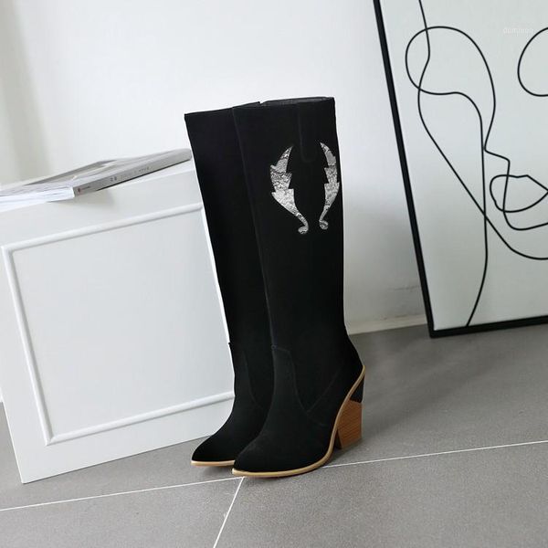 

big size 9 10 11-15 boots women woman winter boots women shoes botas side zipper design tip thick heel1, Black