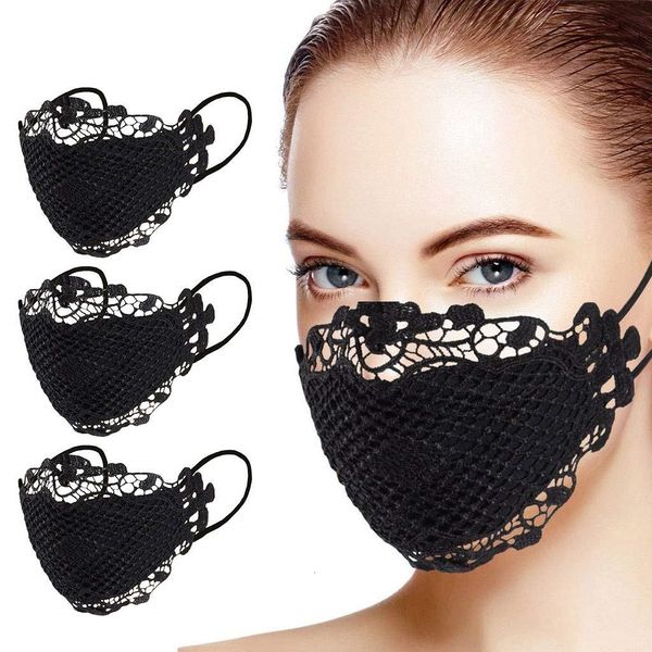 

factory designer fashion lace face mask applique washable reusable breathable mouth masks for pary halloween cospla