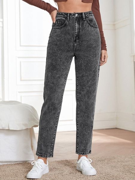 

slant pocket straight leg jeans 82qb#, Blue