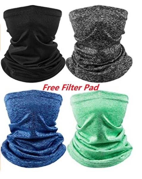

adults kids face cover bandana with pocket neck gaiter reusable mask scarf washable reusable cloth balaclava filter pad, Black;white