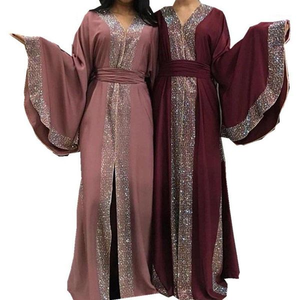 

diamonds muslim open abaya cardigan arabe kaftan dubai hijab dress turkey caftan islamic clothing abayas for women ramadan robe1, Red