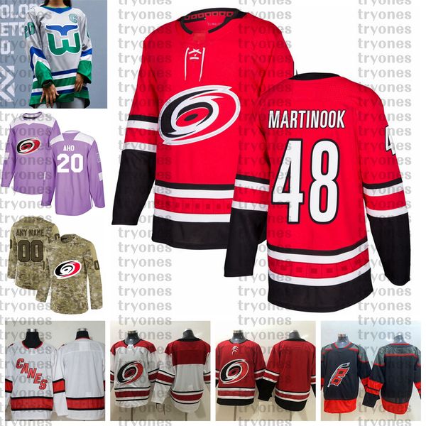 

2021 reverse retro customize #48 jodan martinook carolina hurricanes jerseys golden edition camo veterans day fights cancer hockey jersey, Black;red