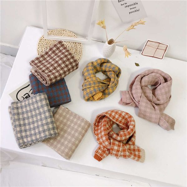 

same color the matching plaid children's knitted scarf in korea, Red;brown