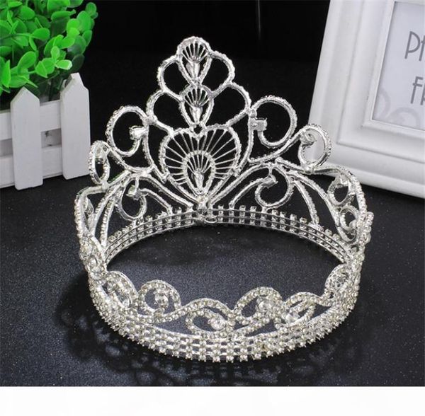

vintage wedding crown tiara tall full round crown crystal rhinestone headpiece hair accessories queen crown princess head ornament wear gold, Slivery;golden