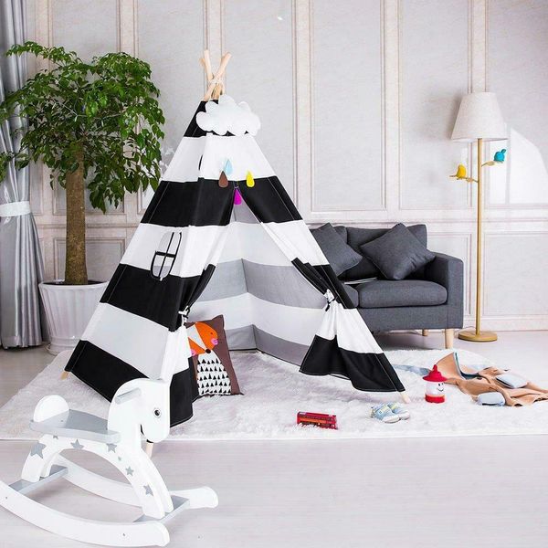 

indian play tent teepee kids playhouse sleeping dome portable carry bag black
