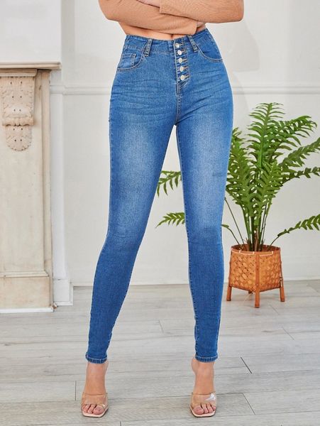 

tall button fly skinny jeans z51x#, Blue