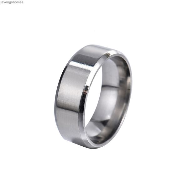 

8mm double bevel classic matte stainless ornament titanium steel ring, Silver