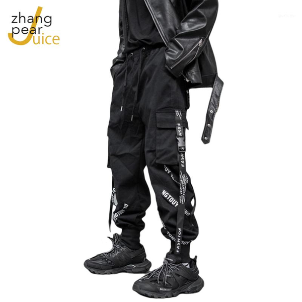 

men hip hop joggers mens black harem pants pocket ribbons men's sports pants streetwear cargo streetwear1