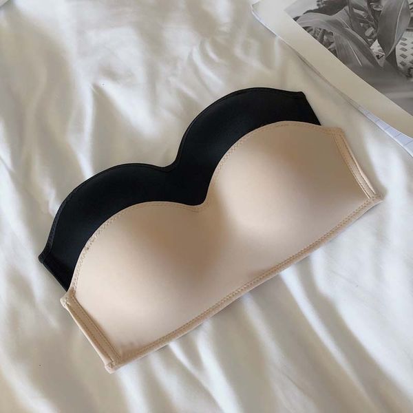 

strapless with beautiful back student's without steel ring gathered anti slip bra wrapped thin invisible girl's underwear, Red;black