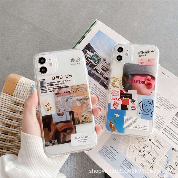 

is suitable creative for personality label 11 mobile phone 12pro drop proof xr soft case 8p transparent xsmax