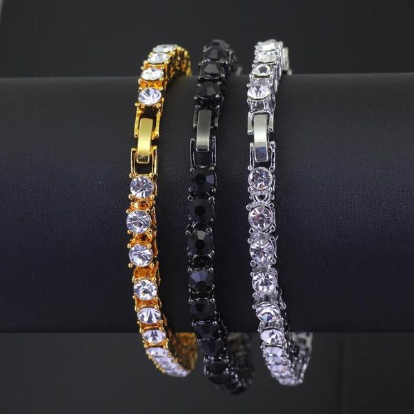 

men hand jewelry 3 colors available hips hops pave crystal rhinestone tennis chain bracelet, Black