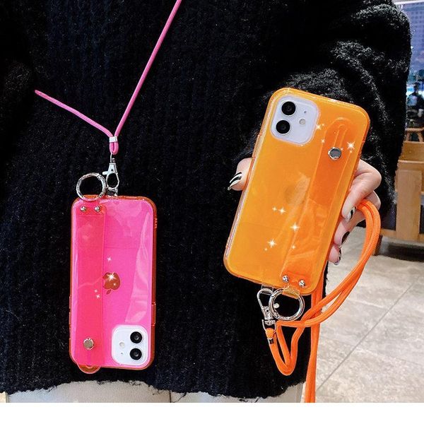 

glitter wrist strap lanyard phone case for iphone 12 11 pro max xr xs max x 7 8 plus 12mini qylttj