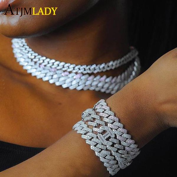 

iced out women hiphop bling jewelry 5a cubic zirconia gold silver color 15mm width big heavy cuban link chain bracelet, Black