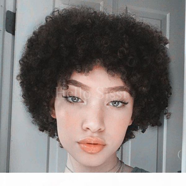 

celebrity afro kinky curl brazilian virgin human hair short wigs 100% unprocessed human hair no lace wigs with bangs human hair wigs, Black;brown