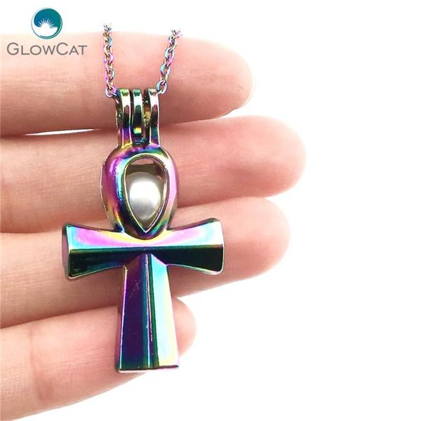 

c677 colors egyptian ankh cross beads cage necklace pendant aroma essential oil diffuser locket necklace wmtqpf, Silver