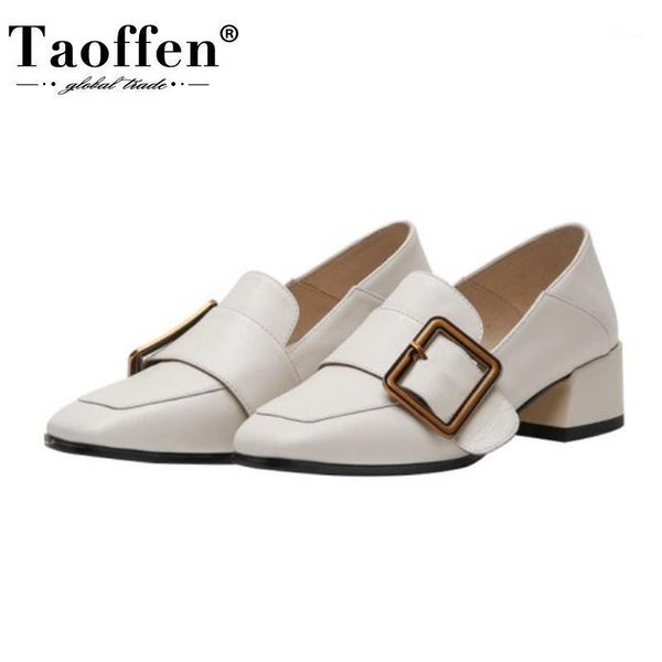 

dress shoes taoffen women pumps genuine leather buckle thick heel elegant daily footwear size 33-431, Black