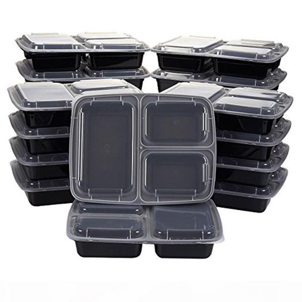 

a box of 150pcs reusable meal prep bento box container 3 compartment with lids with lids food storage container lunch box for microwave