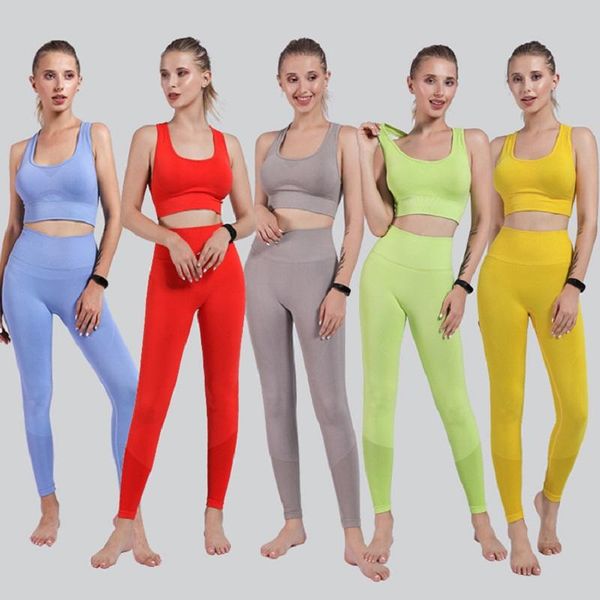 

yoga outfits seamless solid fitness set women running tracksuit high waist tummy control gym leggings workout sportswear, White;red
