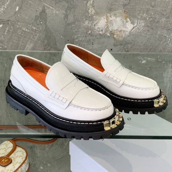 

2022 designer women shoes classic thick-soled loafers personalized metal decorative toe simple and trendy women shoe size :35-40, Black