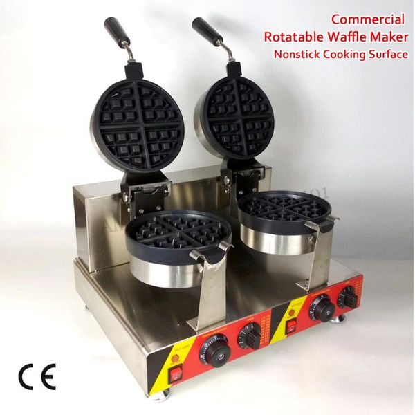 

nonstick rotatable waffle machine double pans round waffle baker electric heating 3000w 220v 110v for street