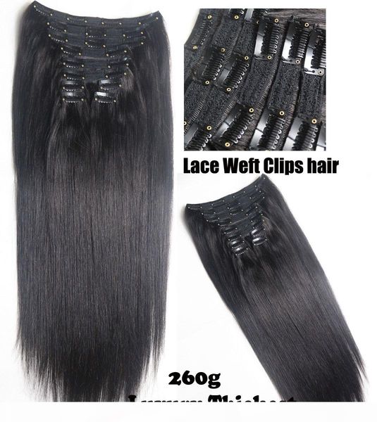 

28" 100% brazilian remy human hair clips in on human hair extension 10pcs set lace double weft full head 250g 300g 350g 400g, Black;brown