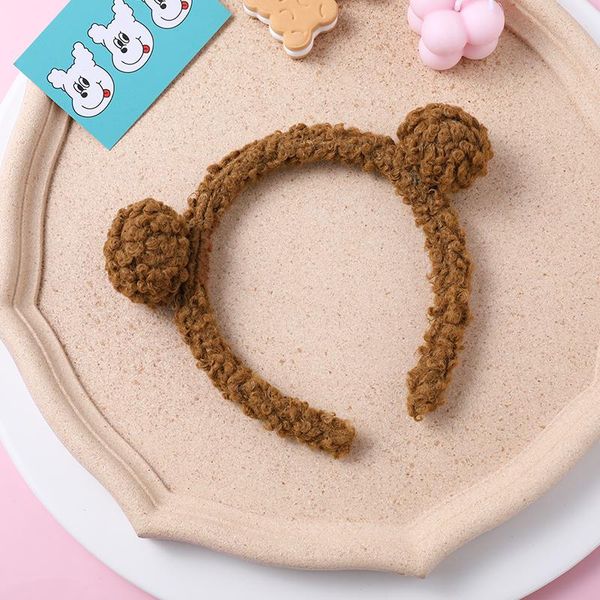 

new girls cute bear ear hairband lamb hair kids sweet plush hair band simple trendy hairbands for girl hair accessories h jllnie, Black;brown