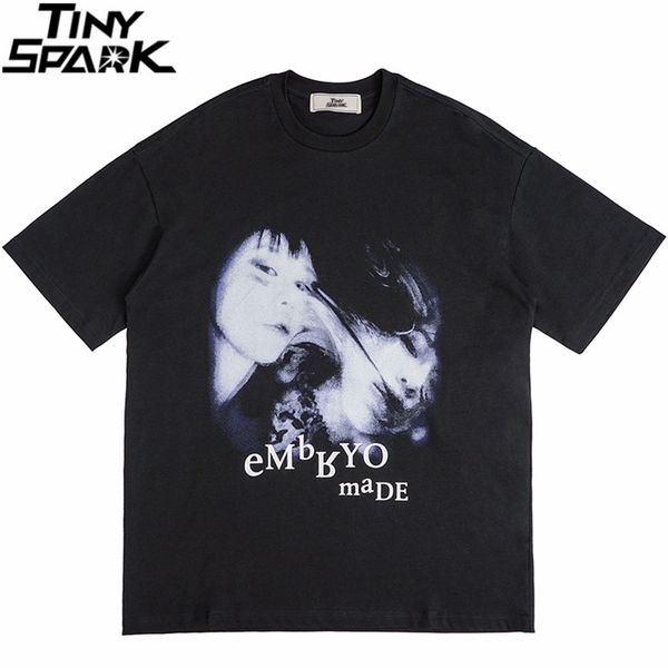 

streetwear t-shirt men hip hop illusion girl letter print t shirt harajuku cotton casual summer short sleeve tshirt black 220312, White;black