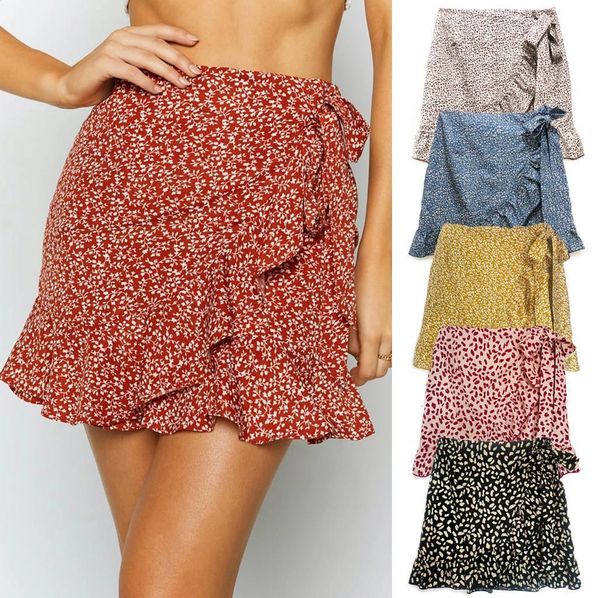 

skirts womens summer casual high waist floral print ruffled beach zipper short skirt femme jupes faldas mujer moda 2020 @47, Black