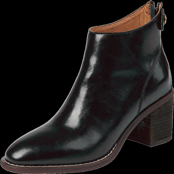

boots women's genuine leather thick high heel autumn ankle rivet buckle retro comfortable short booties quality shoes women, Black