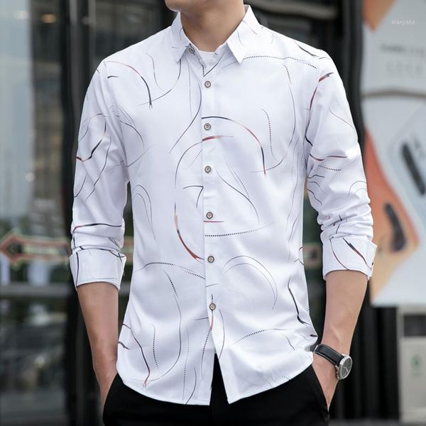 

autumn white mens striped shirt fashion casual flower shirt men large size 7xl black camisa masculina1, White;black