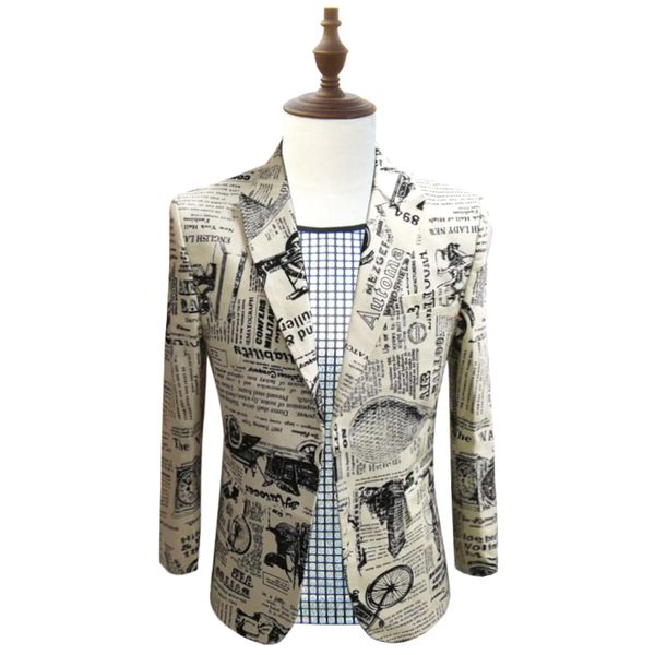 

2020 printing paper fine fit prom club suit dj jacket host stage wedding designer cotton blazer homme 5xl t43e, White;black