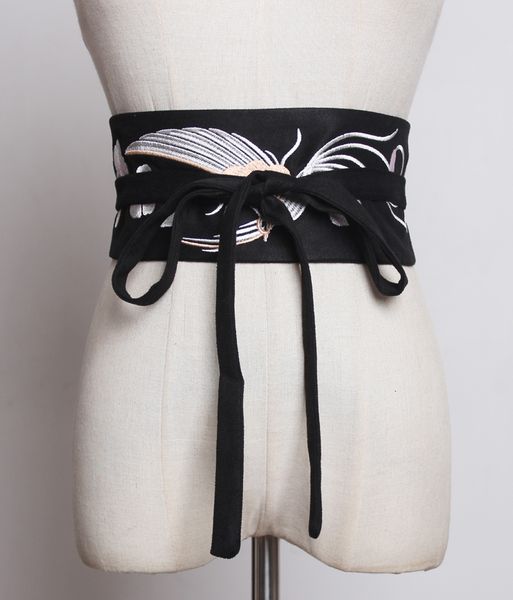 

women's runway fashion vintage embroidery cummerbunds female dress coat corsets waistband belts decoration wide belt r3324 j1209, Black;brown