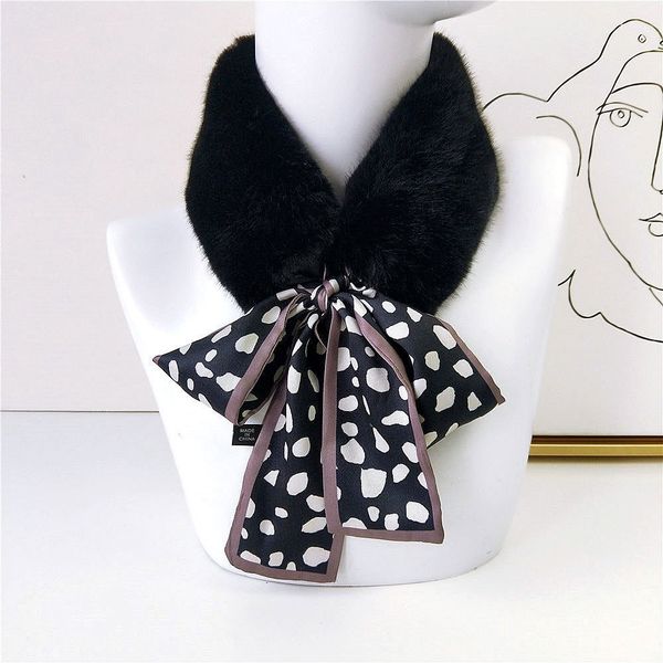 

new long skinny silk letter leopard printed hair head scarf with winter warm faux fur neck collar scarves for women foulard 201026, Blue;gray