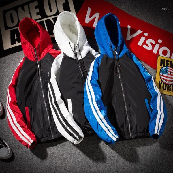 

2020 new bomber jacket men autumn winter fashion stripe windbreaker jacket casual thin+thick hooded coat male outwear1, Black;brown