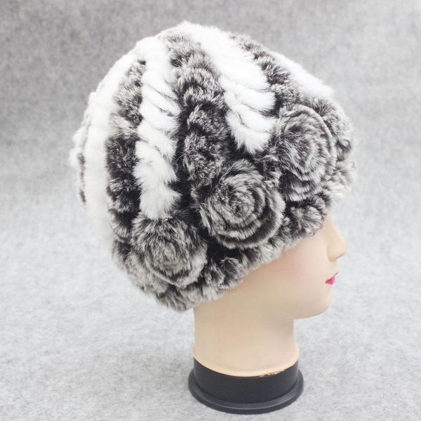 

new women 100 genuine knitted rex rabbit fur hat winter knit flower cap women real rex rabbit fur beanies hats wholesale retail bbynhz